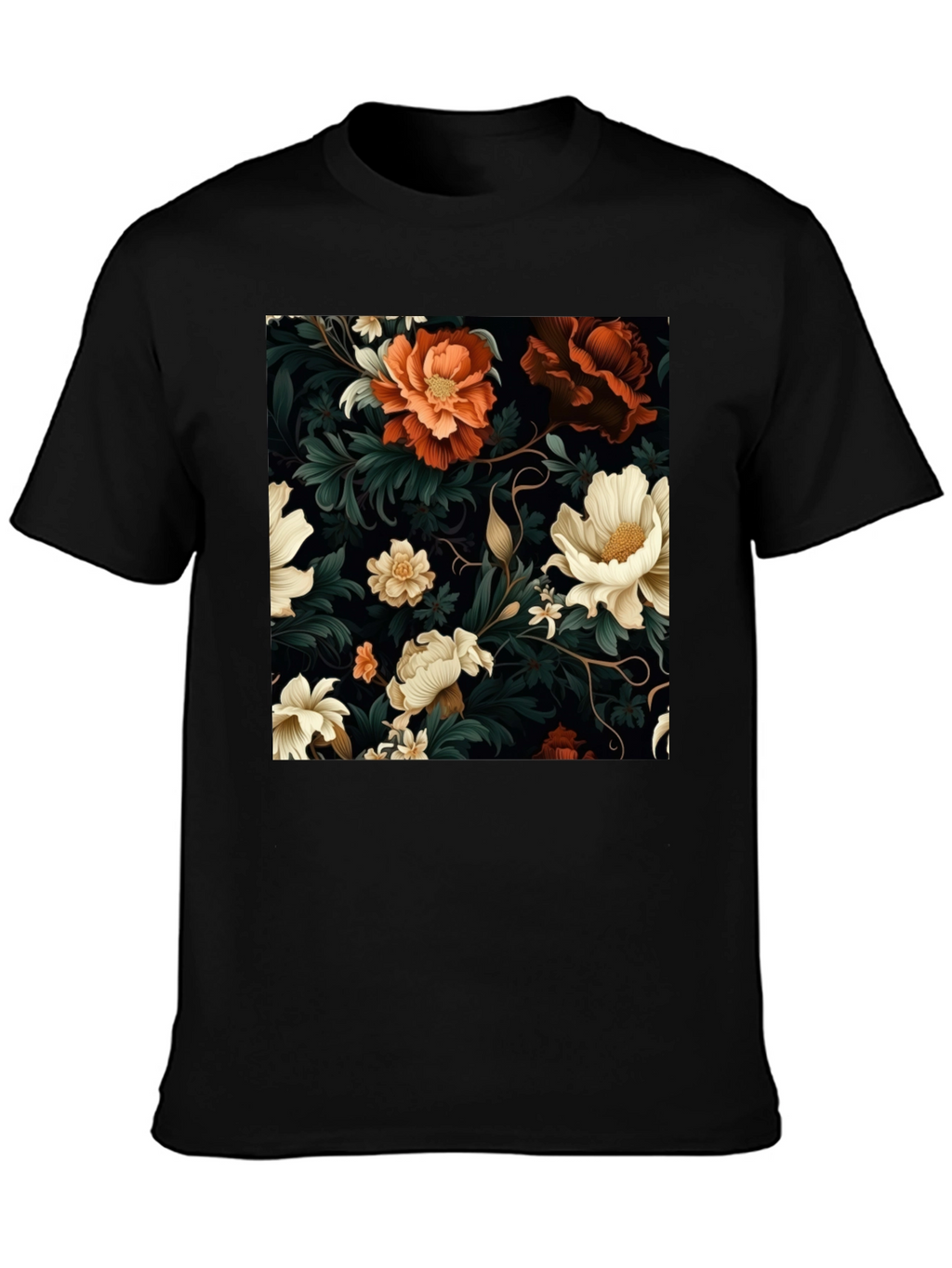 Floral Elegance Black T-Shirt