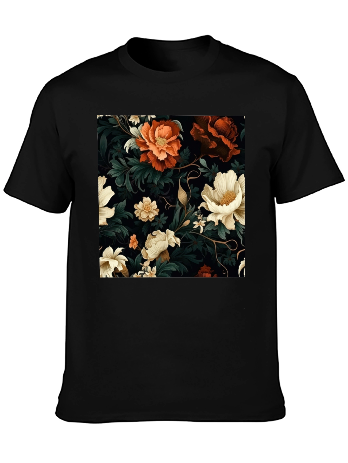 Floral Elegance Black T-Shirt