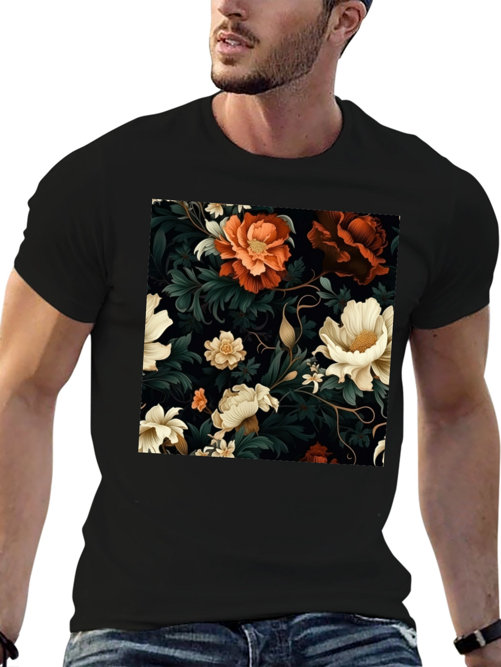 Floral Elegance Black T-Shirt