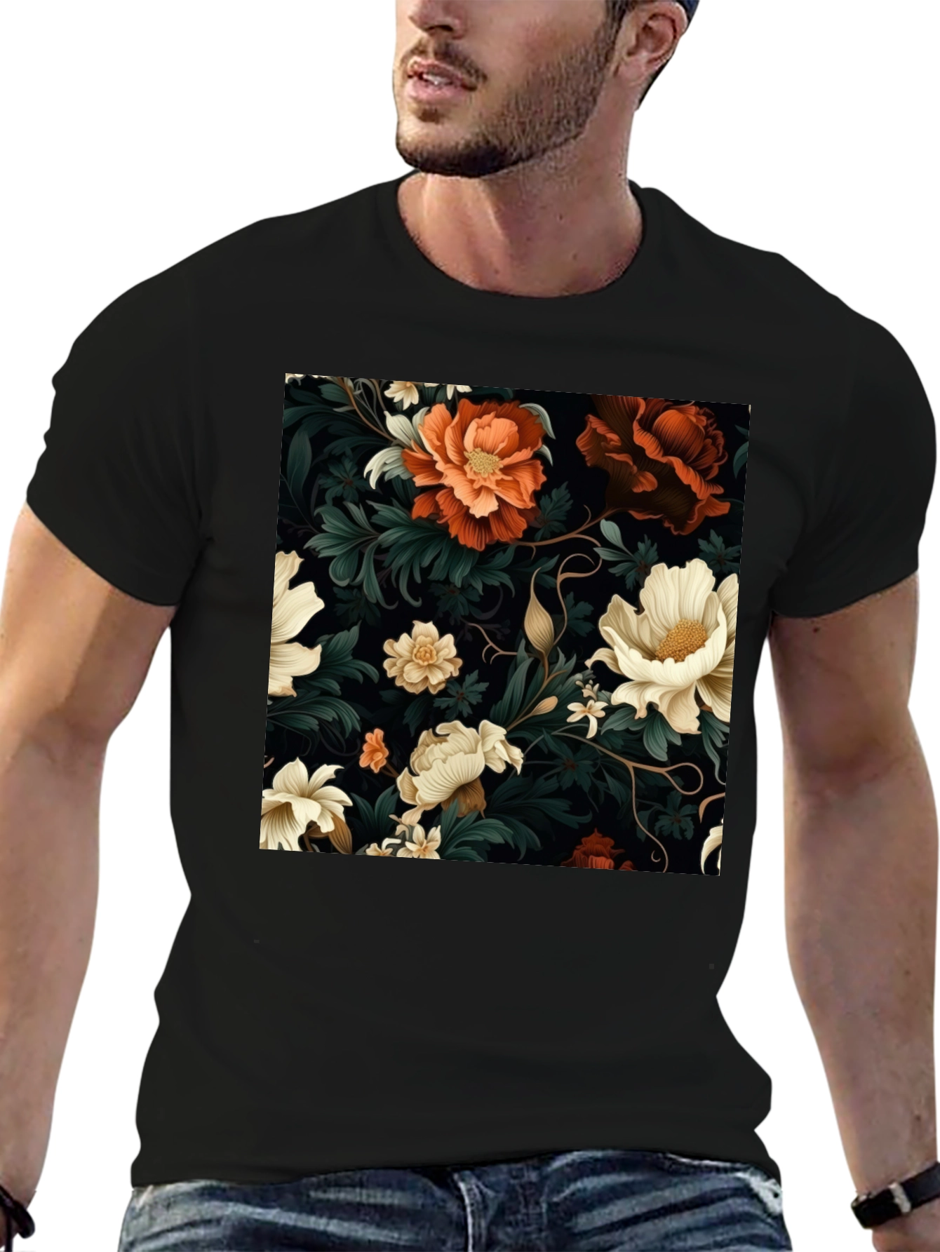 Floral Elegance Black T-Shirt