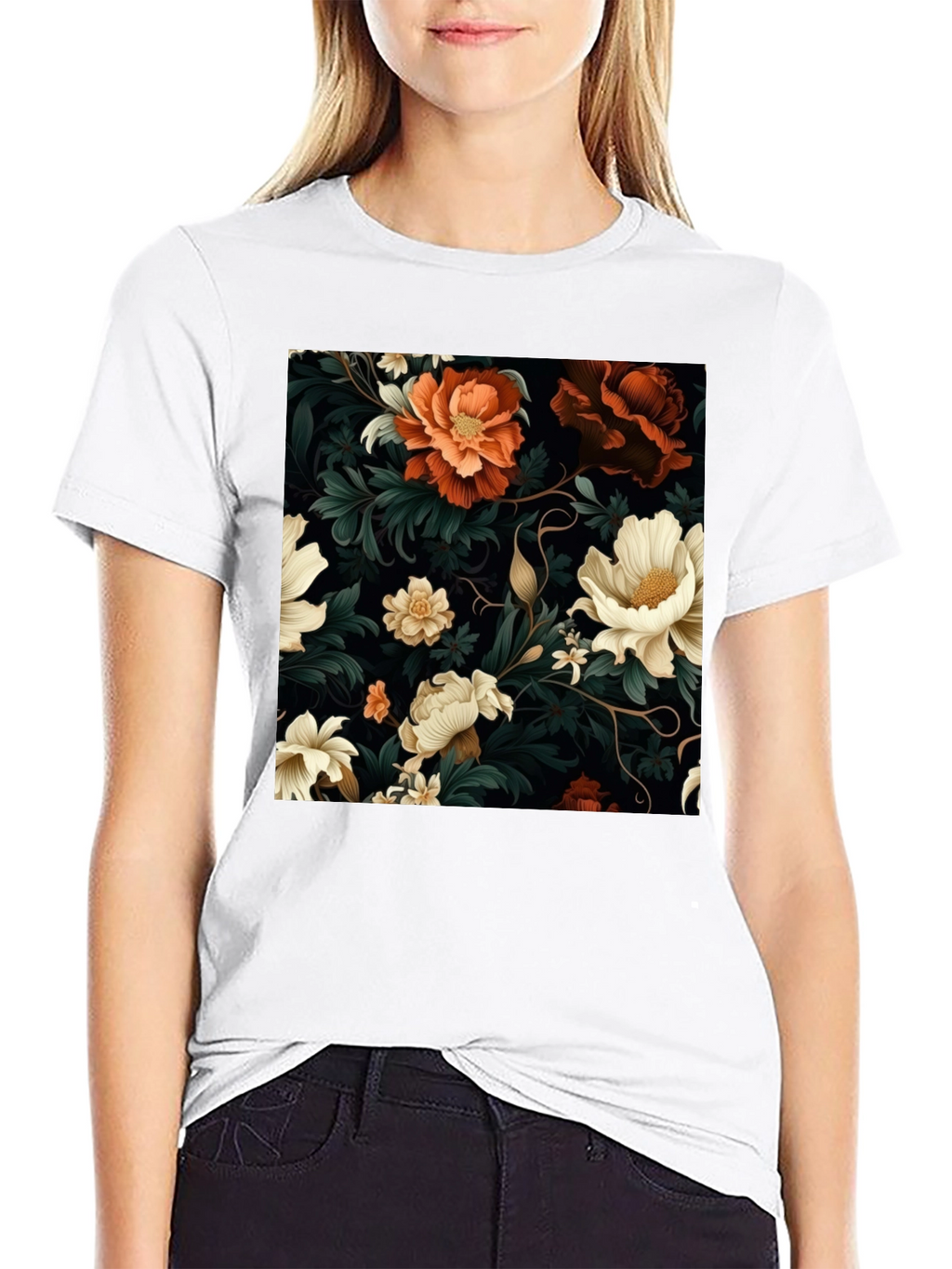 Floral Elegance Black T-Shirt