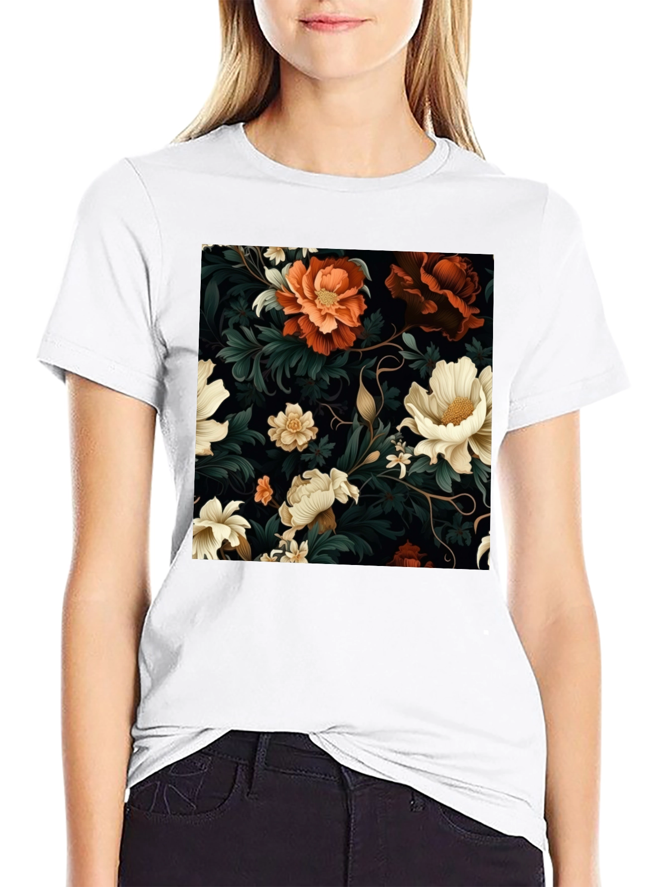 Floral Elegance Black T-Shirt