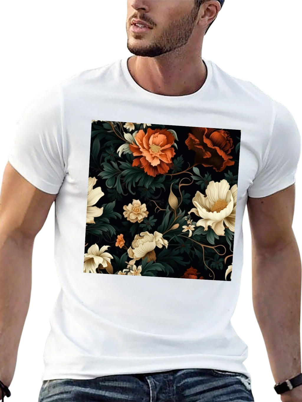 Floral Elegance Black T-Shirt