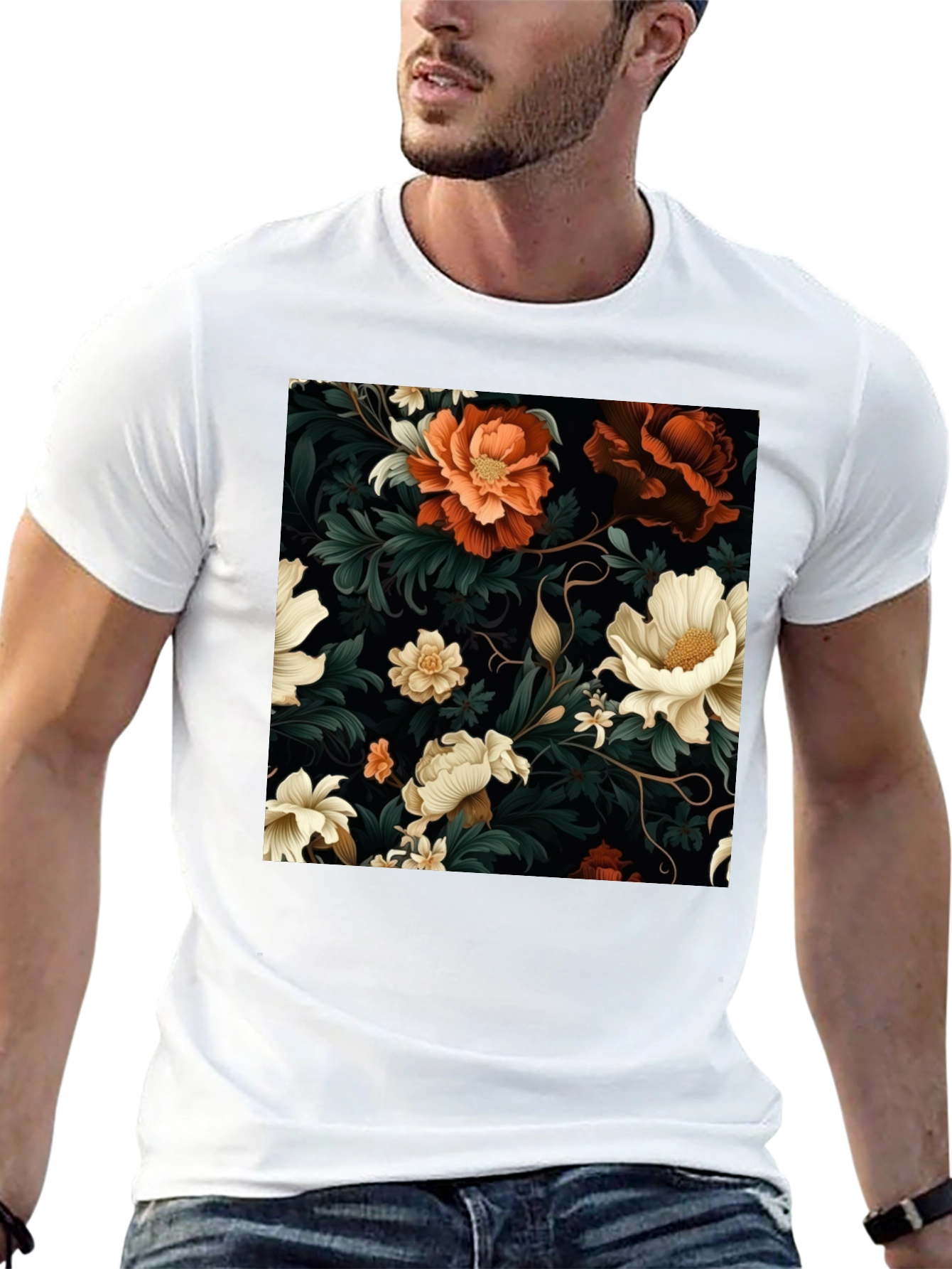 Floral Elegance Black T-Shirt