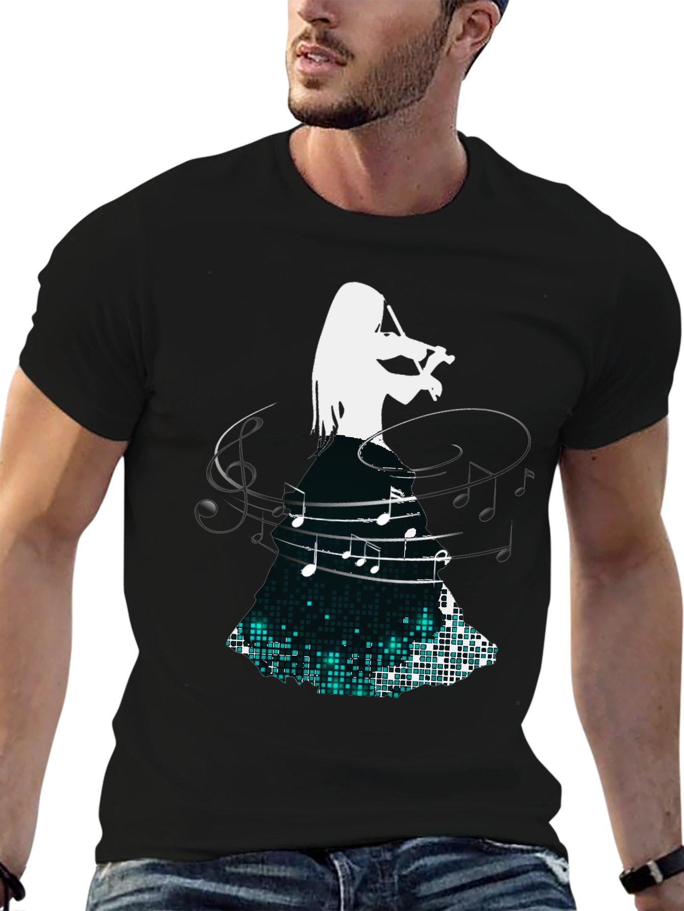 Violinist Music Note Graphic Black T-Shirt