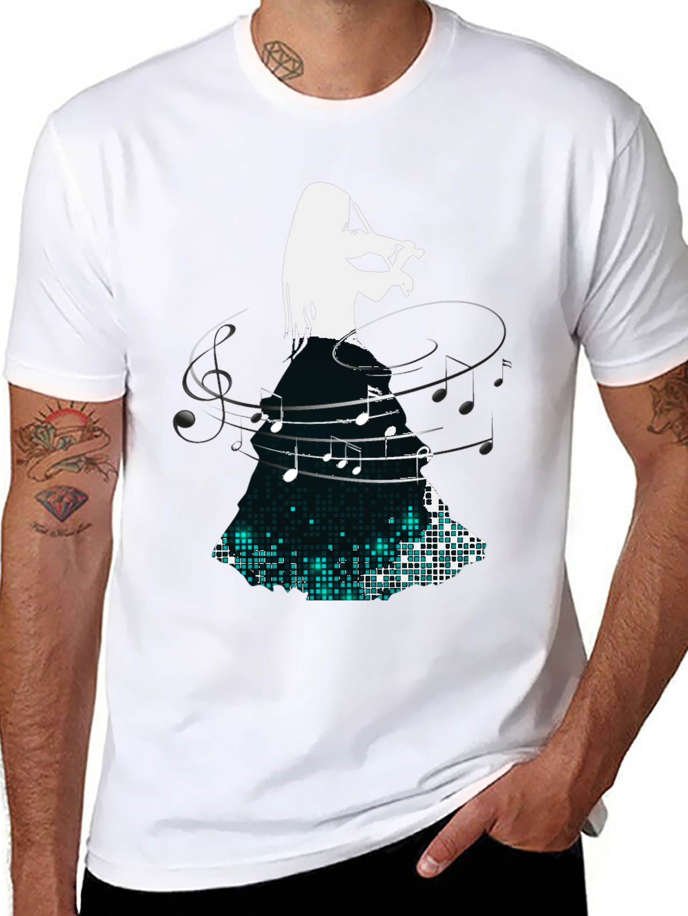 Violinist Music Note Graphic Black T-Shirt