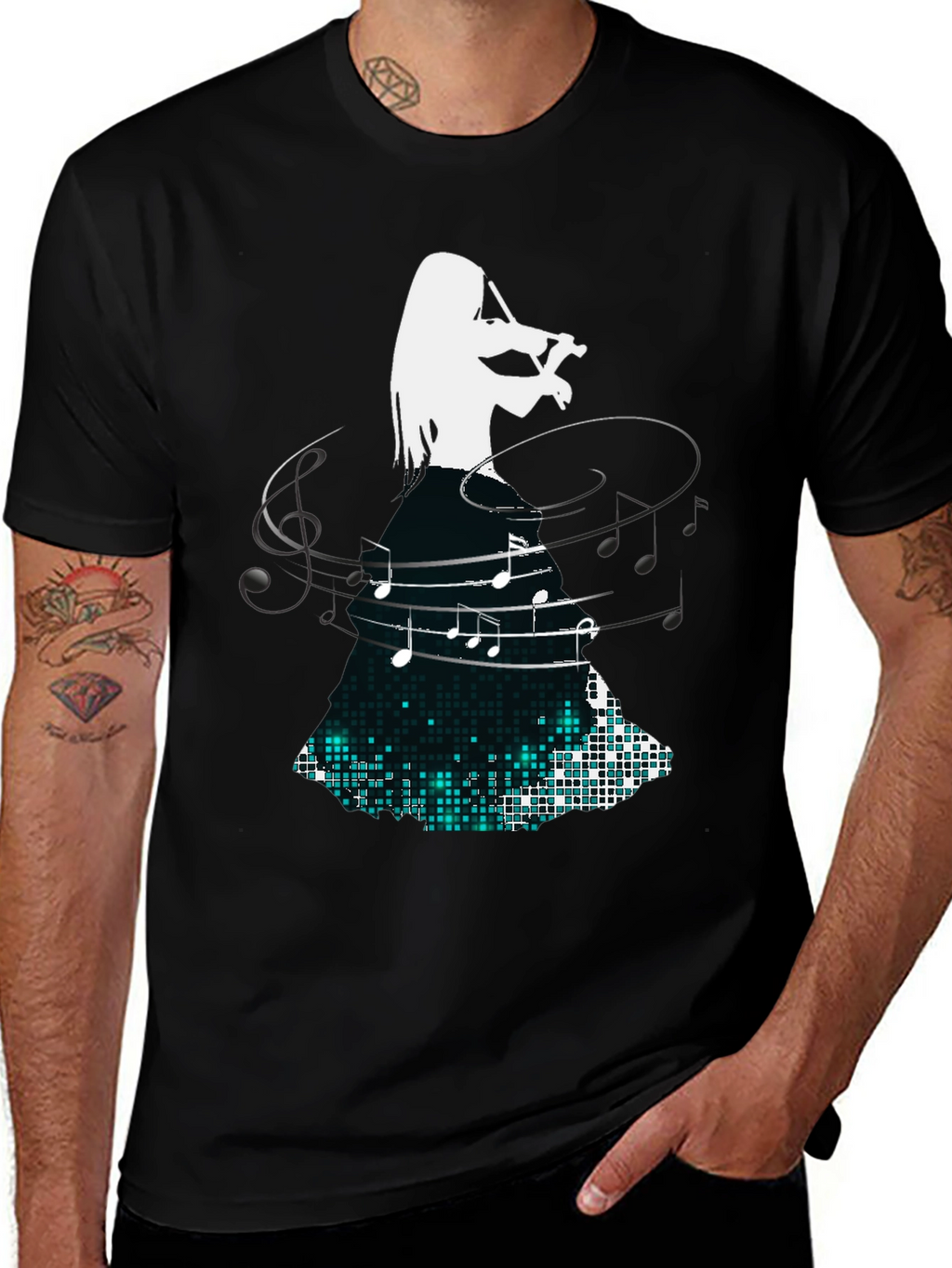 Violinist Music Note Graphic Black T-Shirt