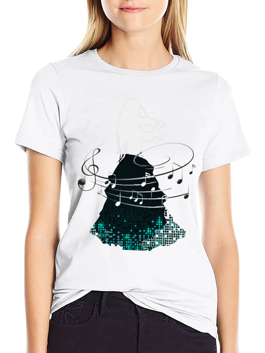 Violinist Music Note Graphic Black T-Shirt