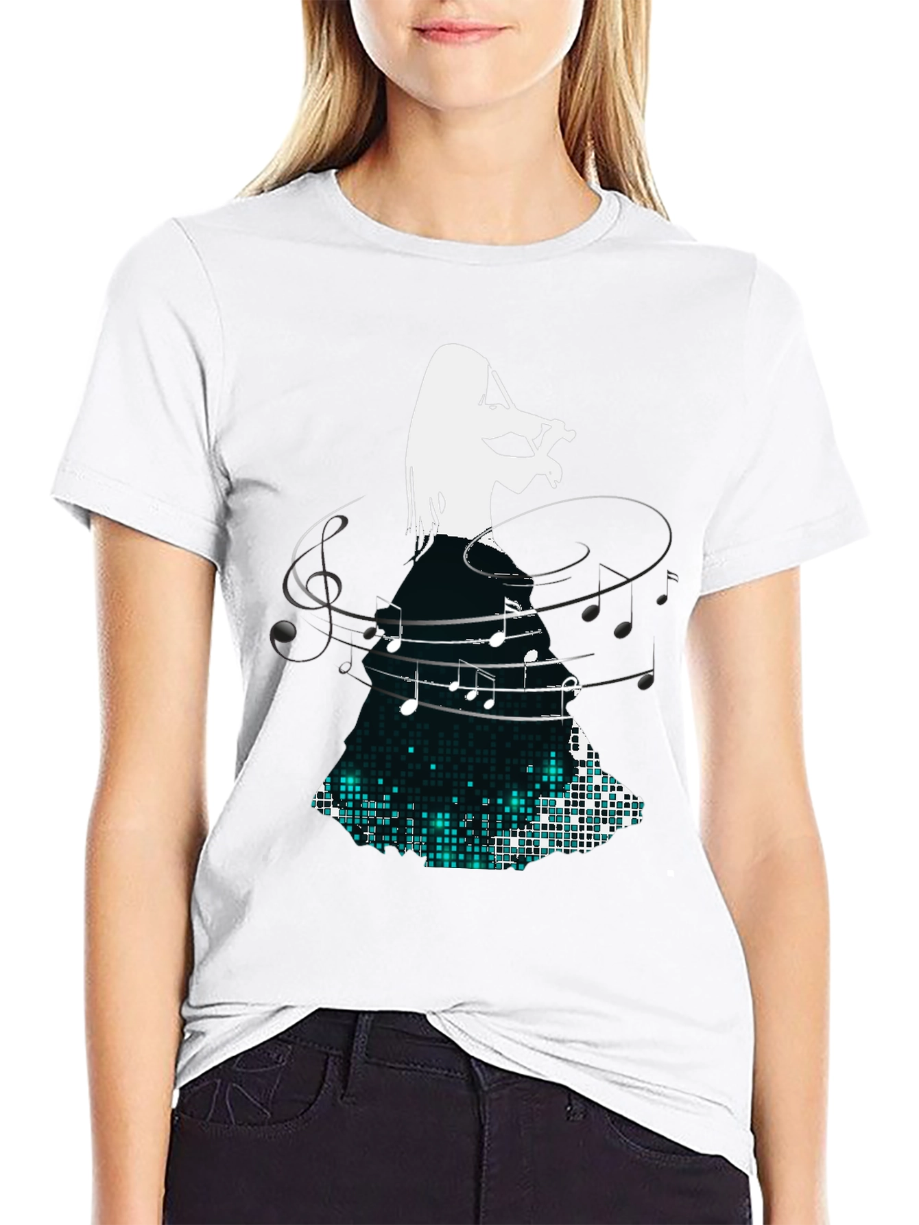Violinist Music Note Graphic Black T-Shirt