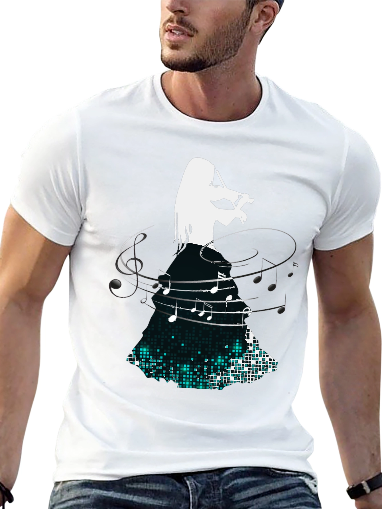 Violinist Music Note Graphic Black T-Shirt