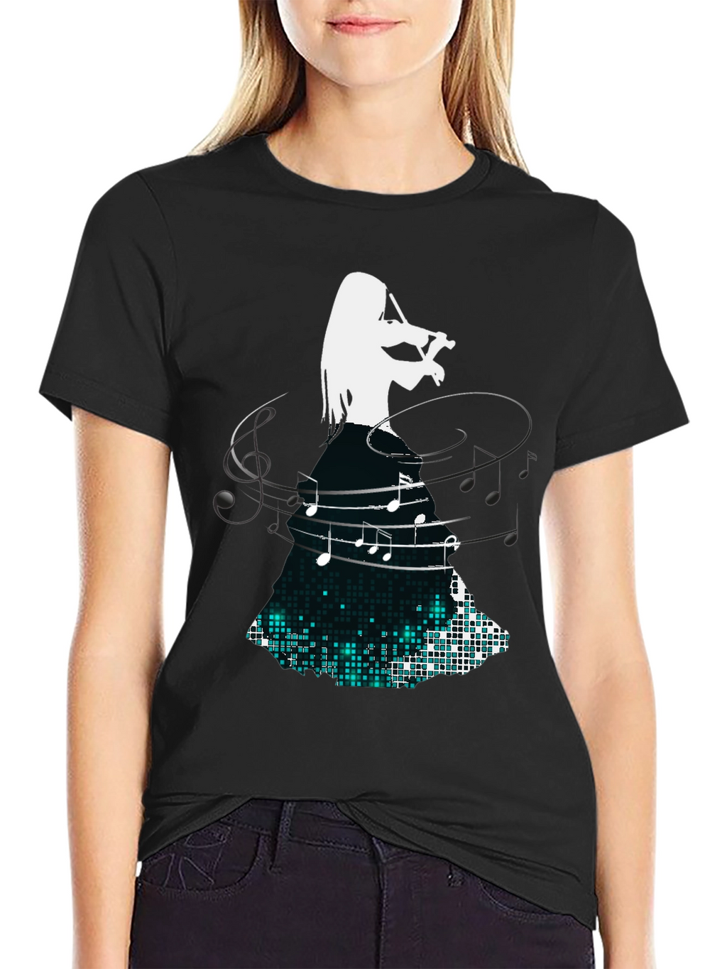 Violinist Music Note Graphic Black T-Shirt
