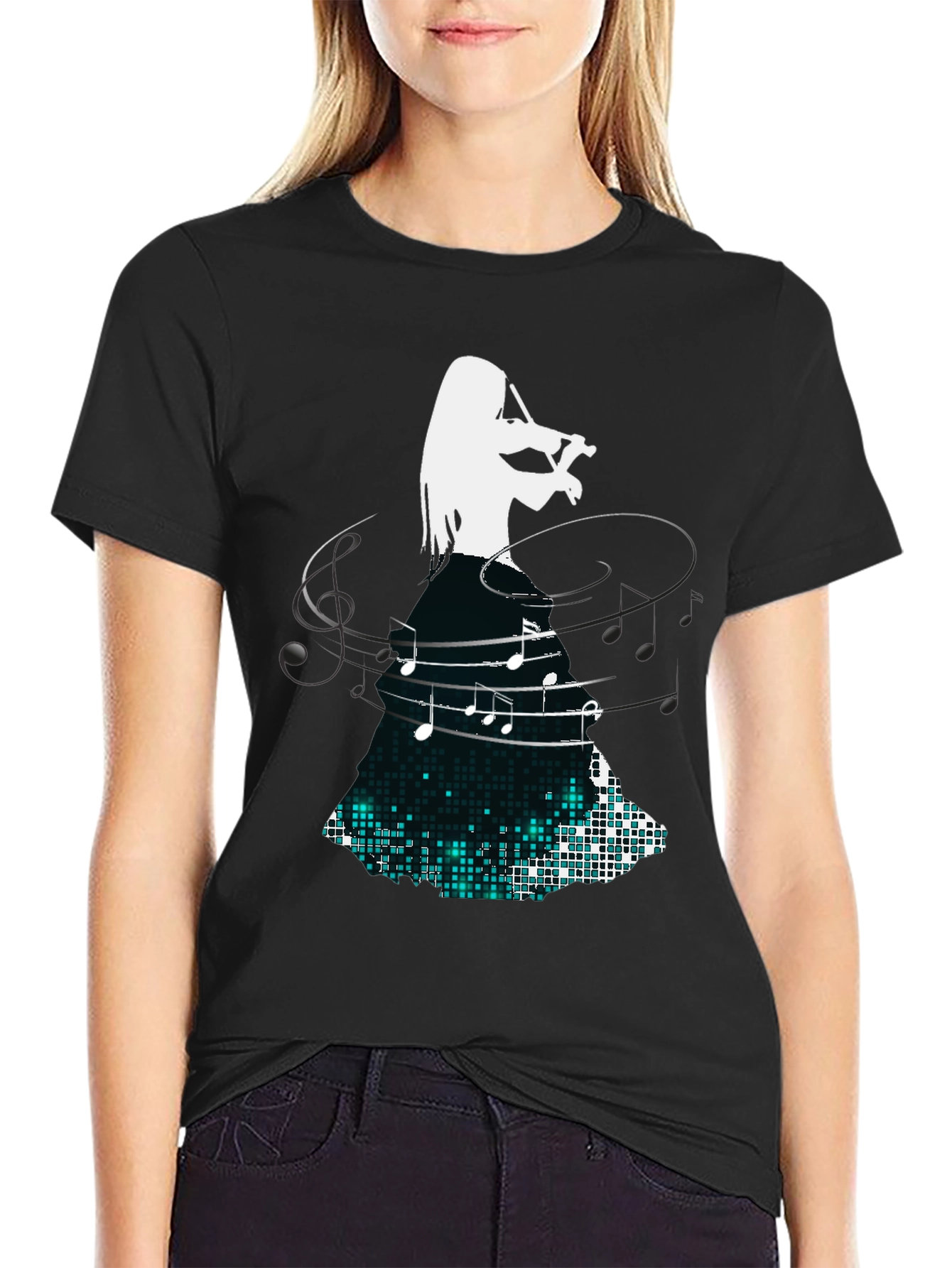 Violinist Music Note Graphic Black T-Shirt