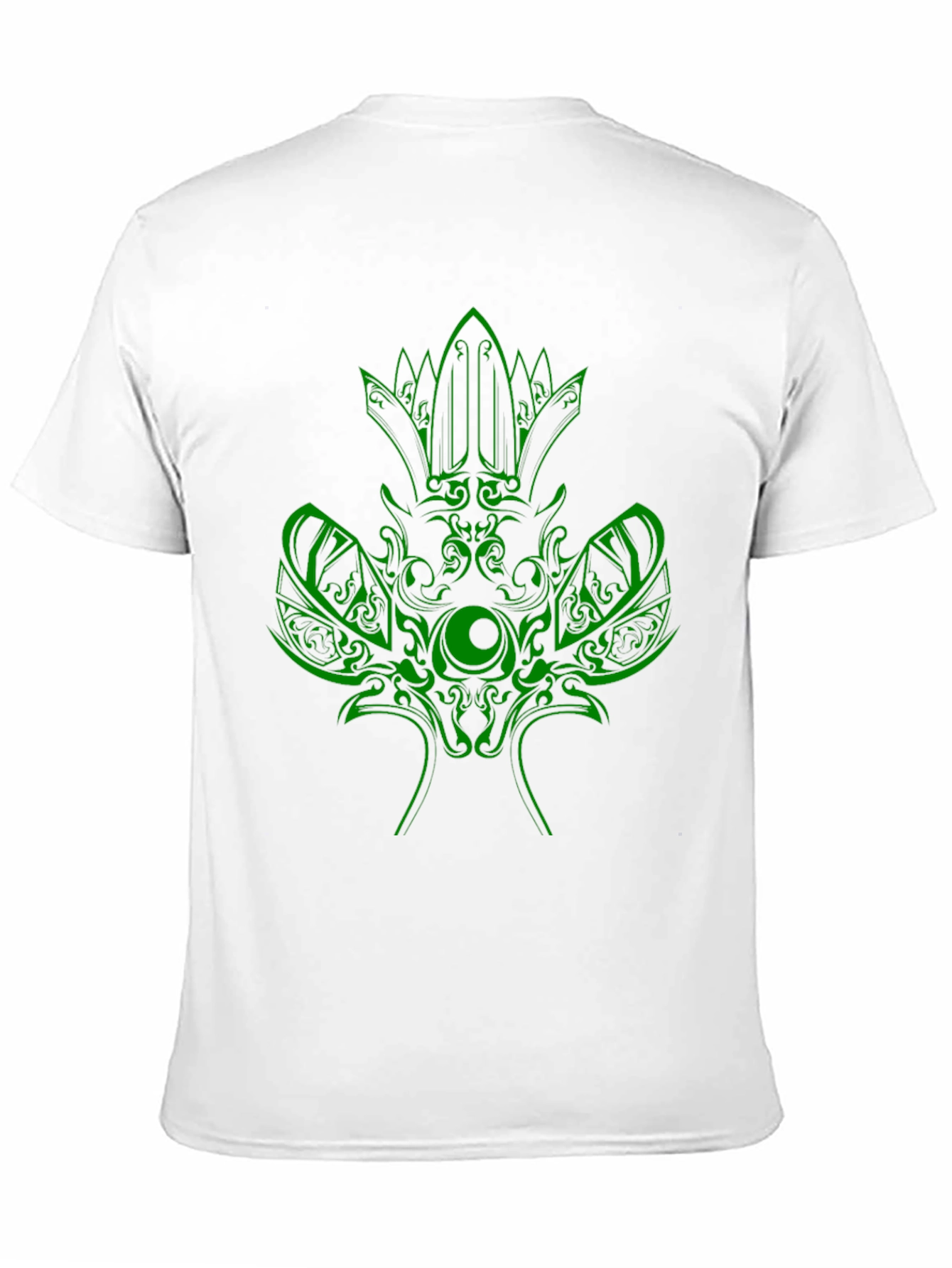 Green Tribal Design Black T-Shirt