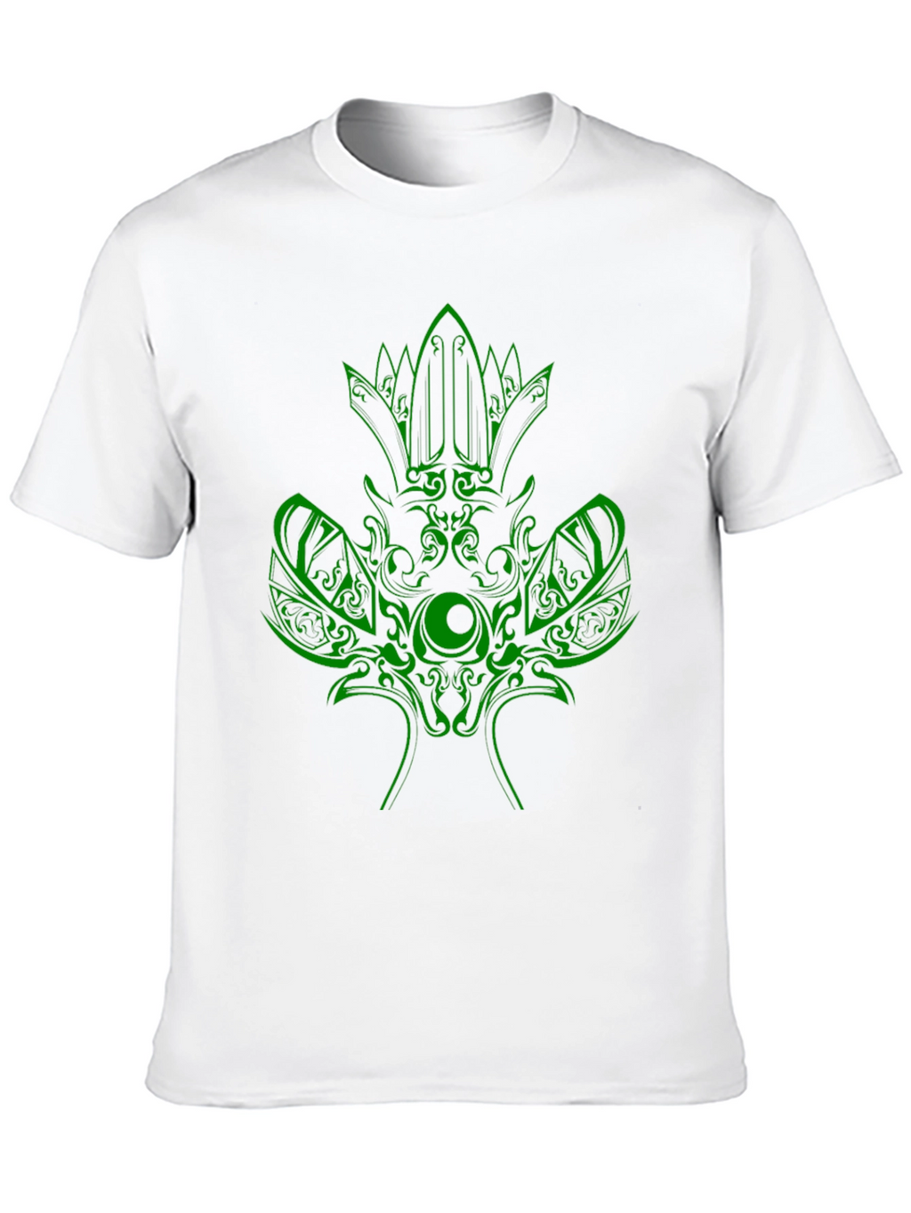 Green Tribal Design Black T-Shirt