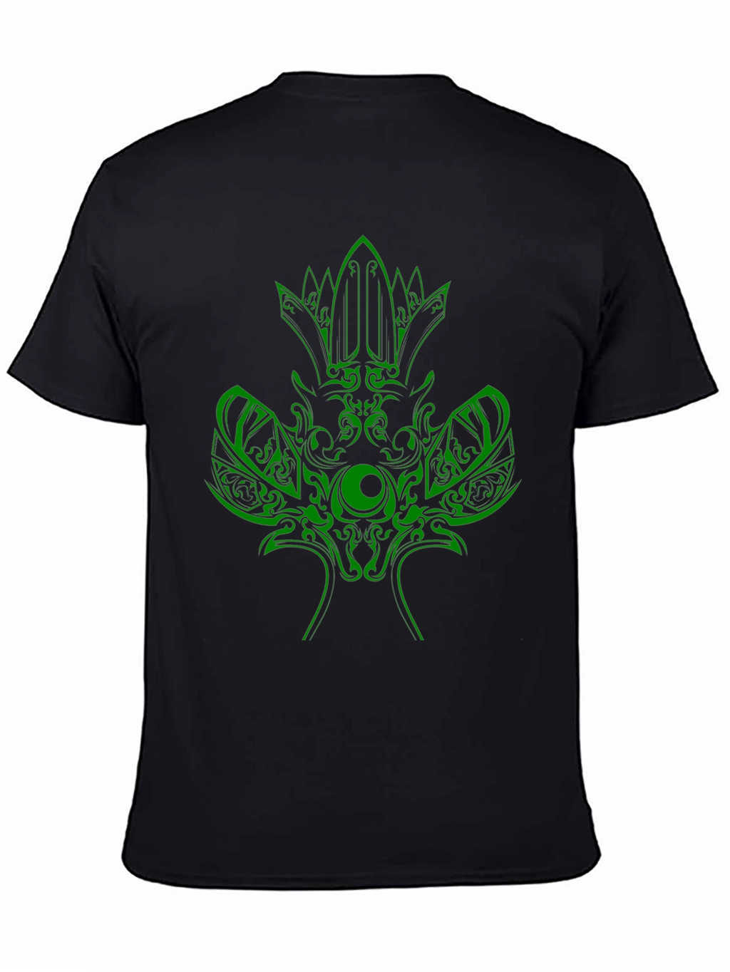 Green Tribal Design Black T-Shirt