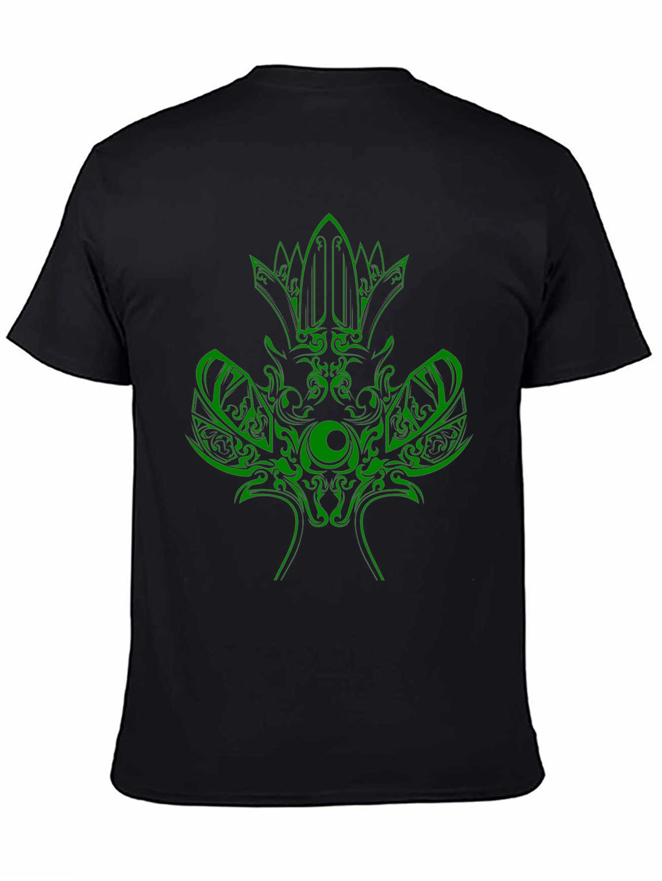 Green Tribal Design Black T-Shirt