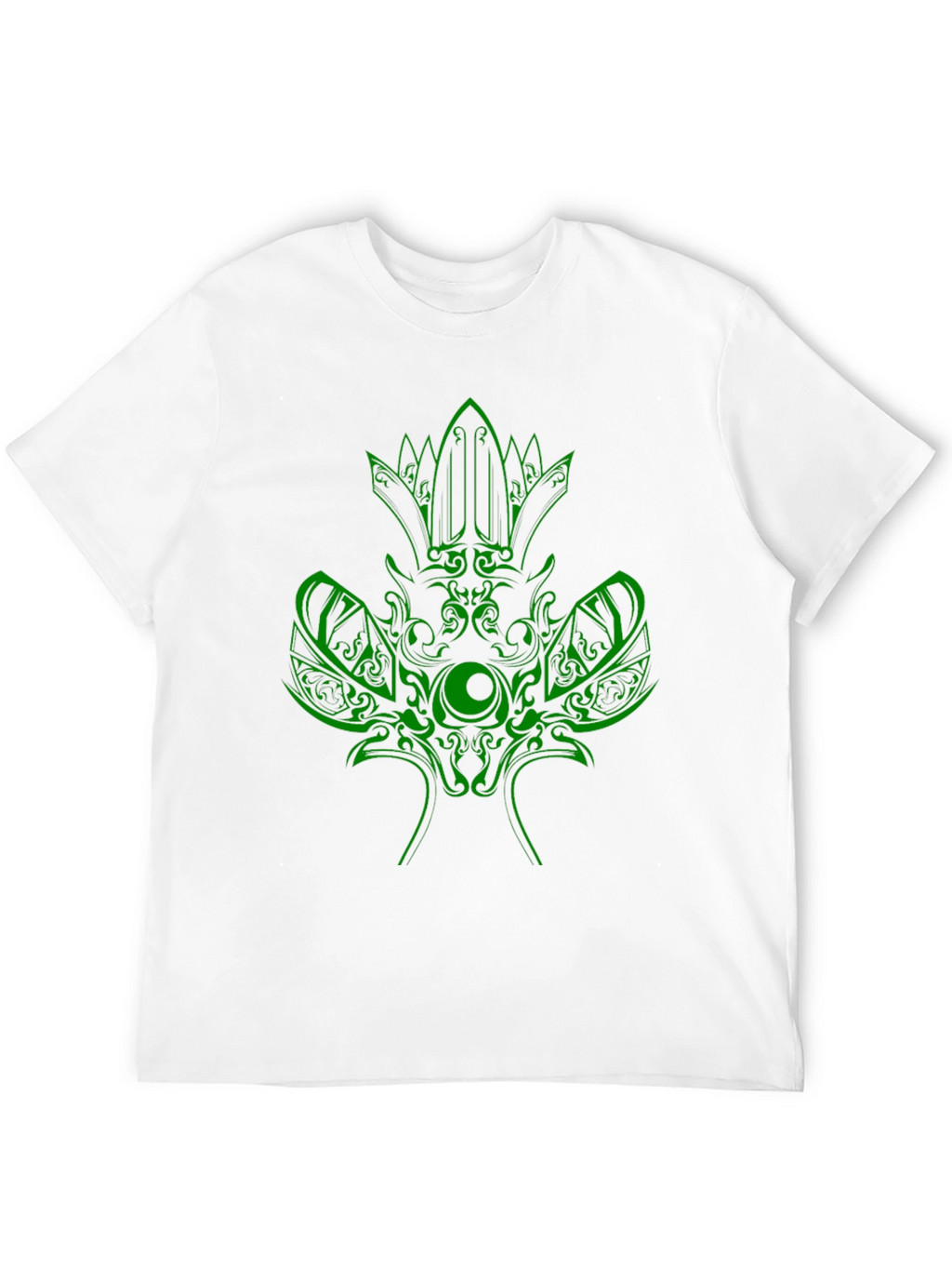 Green Tribal Design Black T-Shirt
