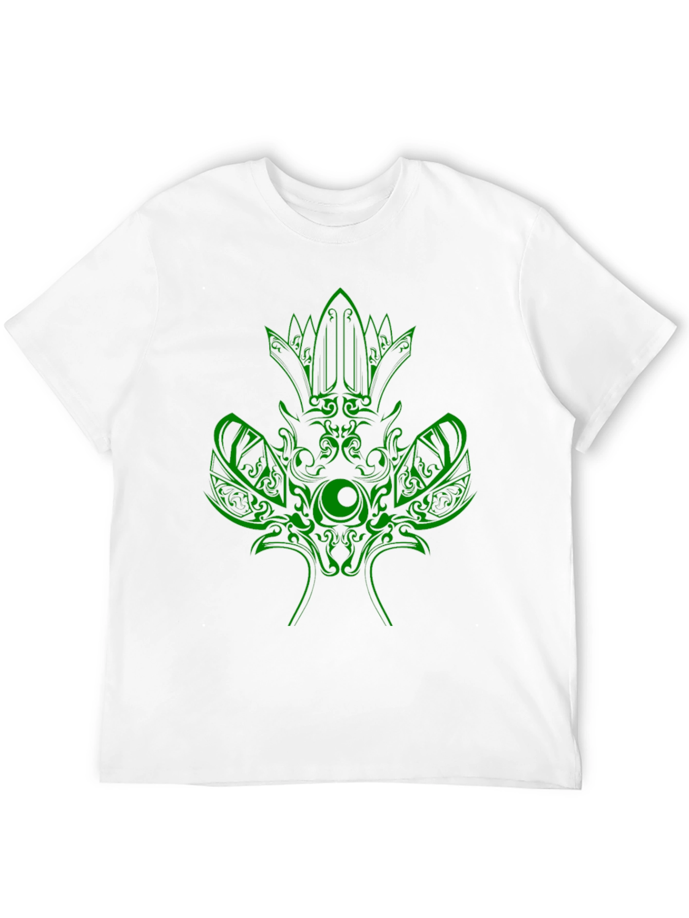 Green Tribal Design Black T-Shirt