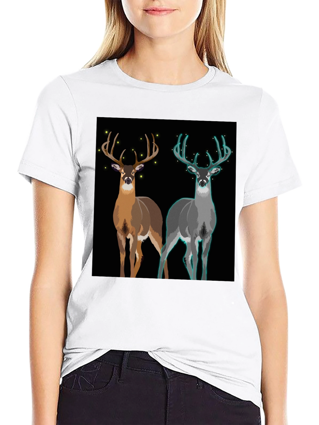 Deer Graphic Tee - Nature Lovers Black Cotton T-Shirt