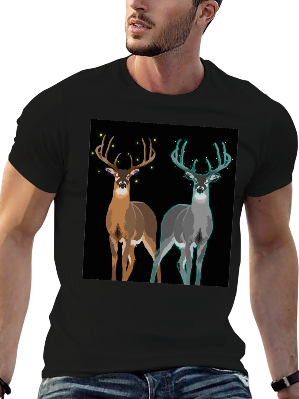 Deer Graphic Tee - Nature Lovers Black Cotton T-Shirt