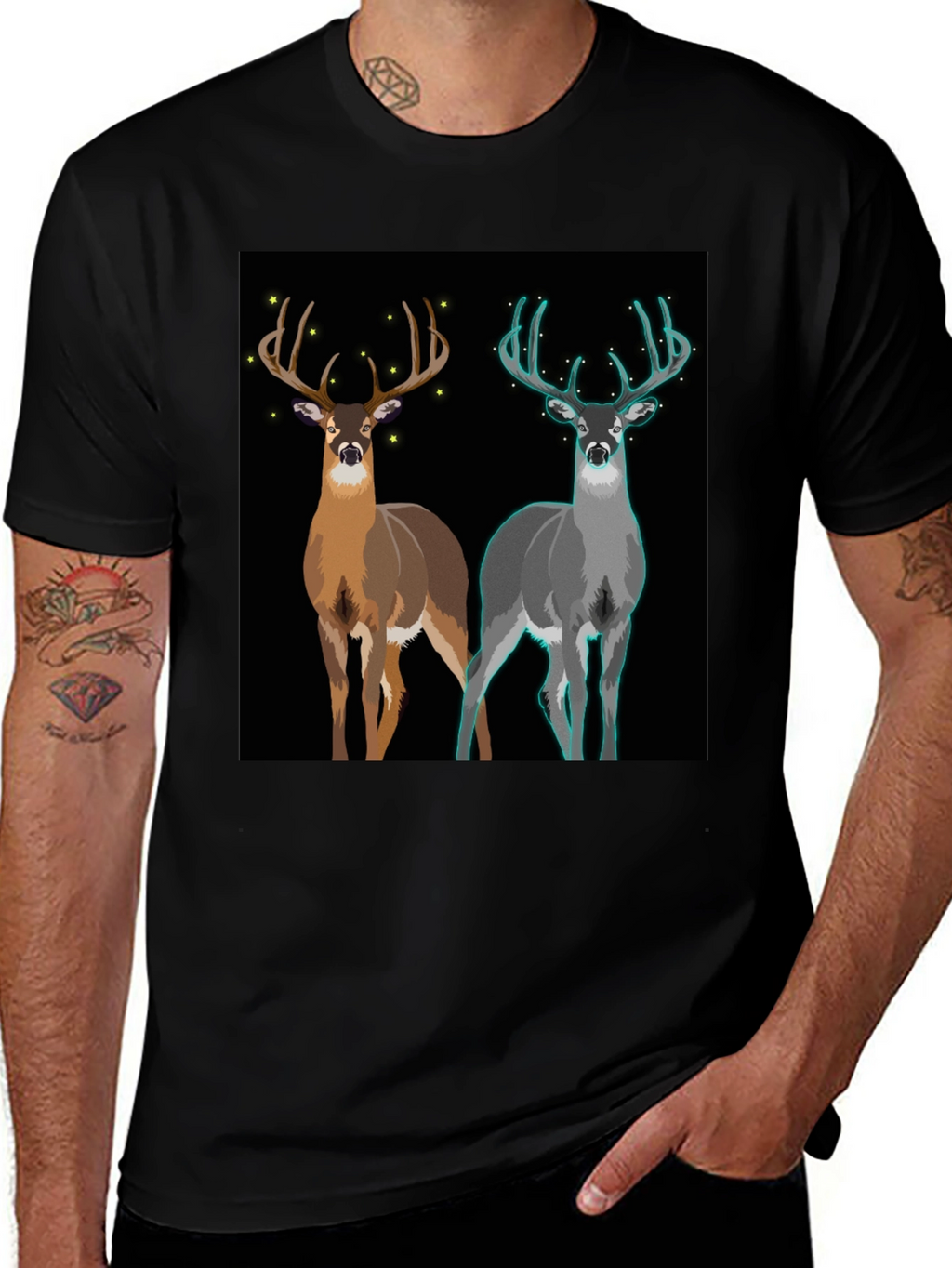Deer Graphic Tee - Nature Lovers Black Cotton T-Shirt