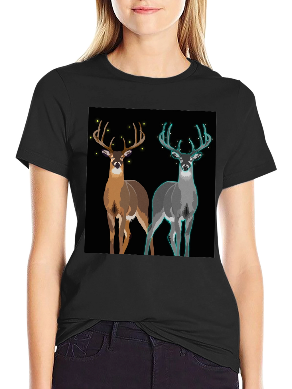 Deer Graphic Tee - Nature Lovers Black Cotton T-Shirt