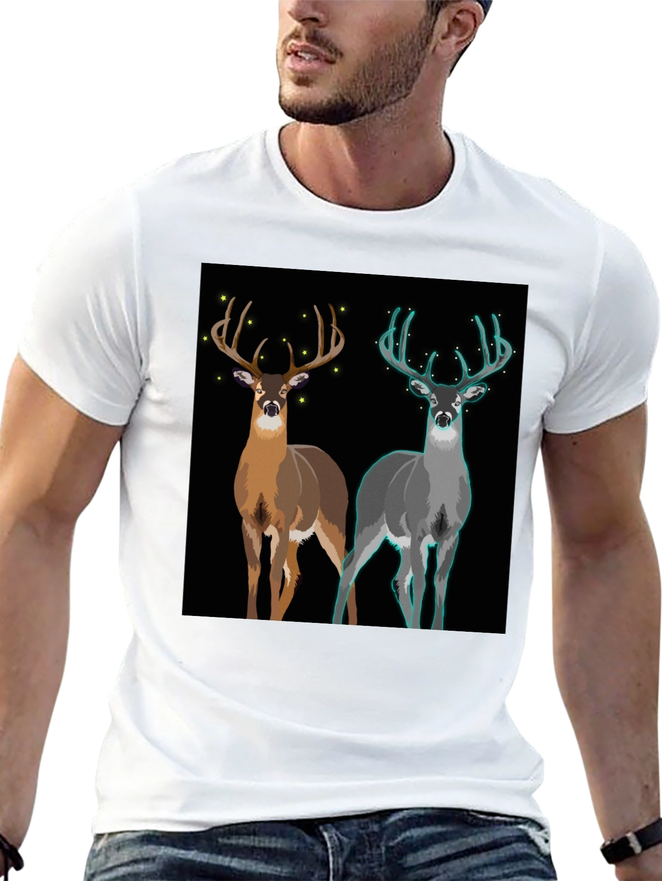 Deer Graphic Tee - Nature Lovers Black Cotton T-Shirt