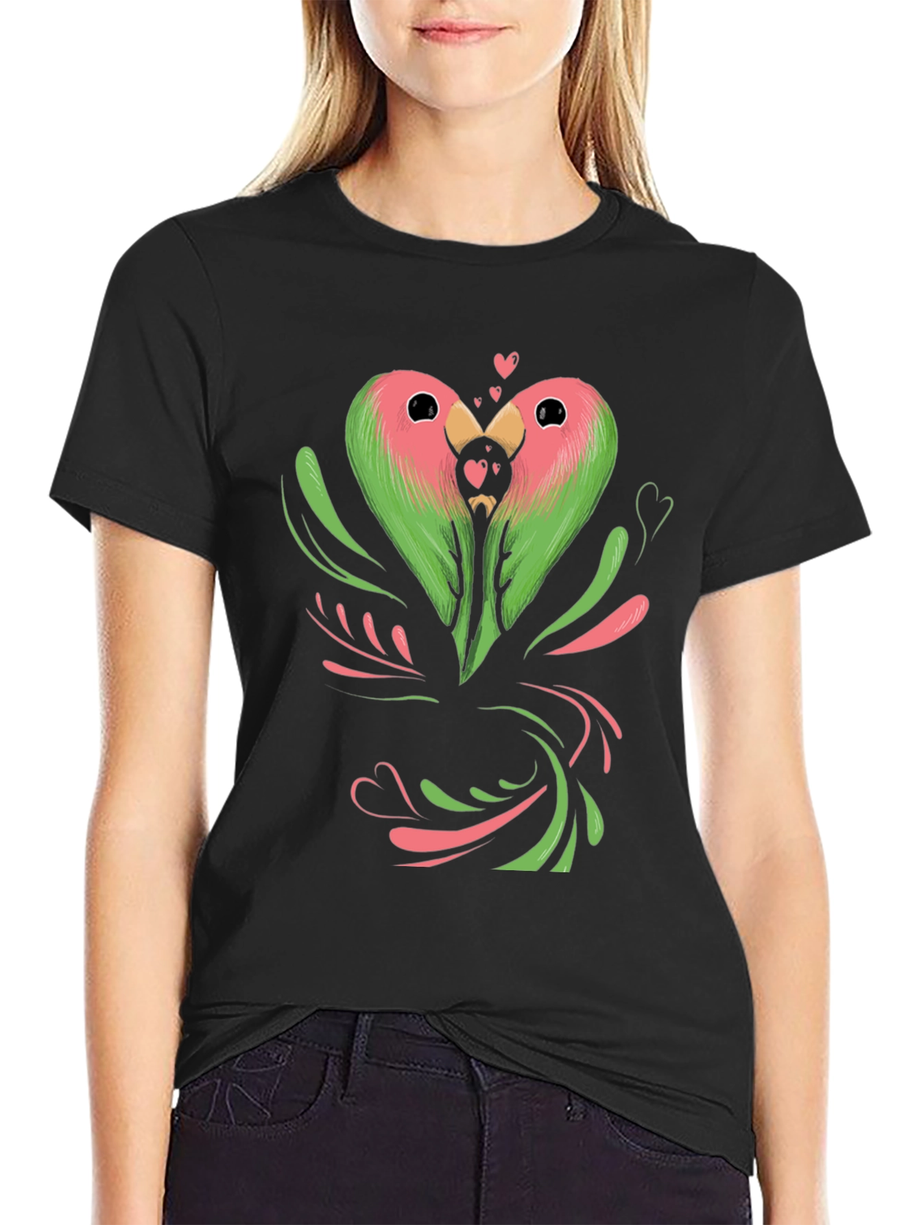 Lovebird Heart Graphic Tee - Black
