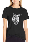 Black Tee with Half Wolf Half Tiger Graphic