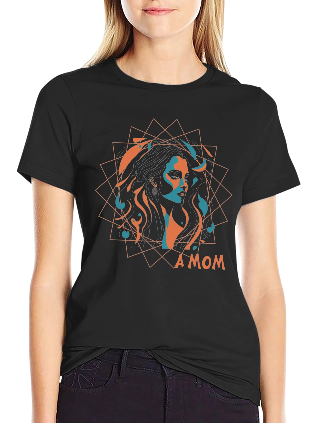 Stylish A MOM Graphic Black T-Shirt