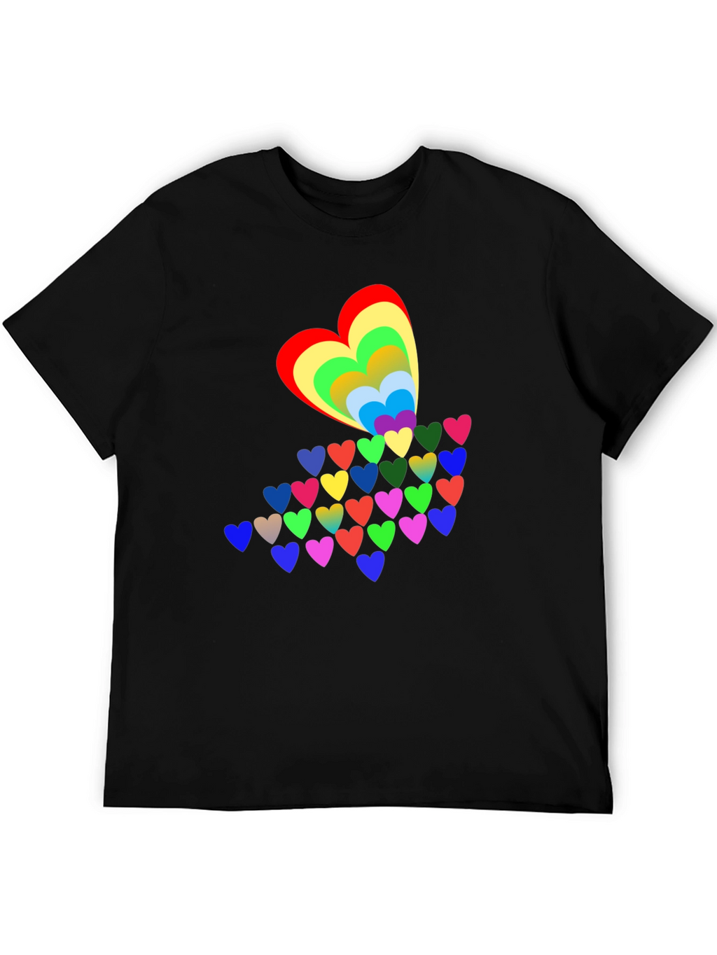 Rainbow Hearts Black T-Shirt