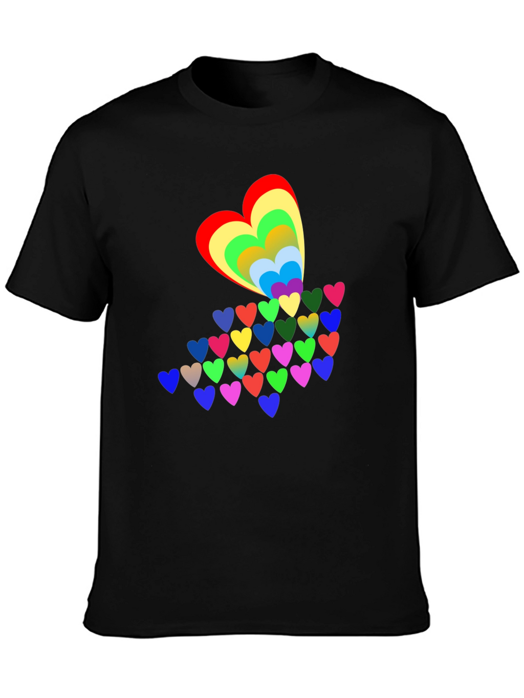 Rainbow Hearts Black T-Shirt