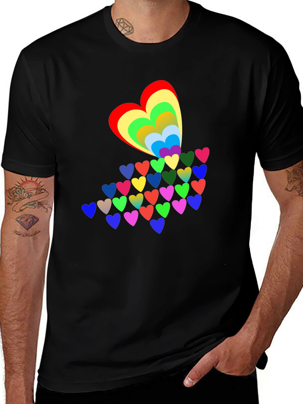 Rainbow Hearts Black T-Shirt