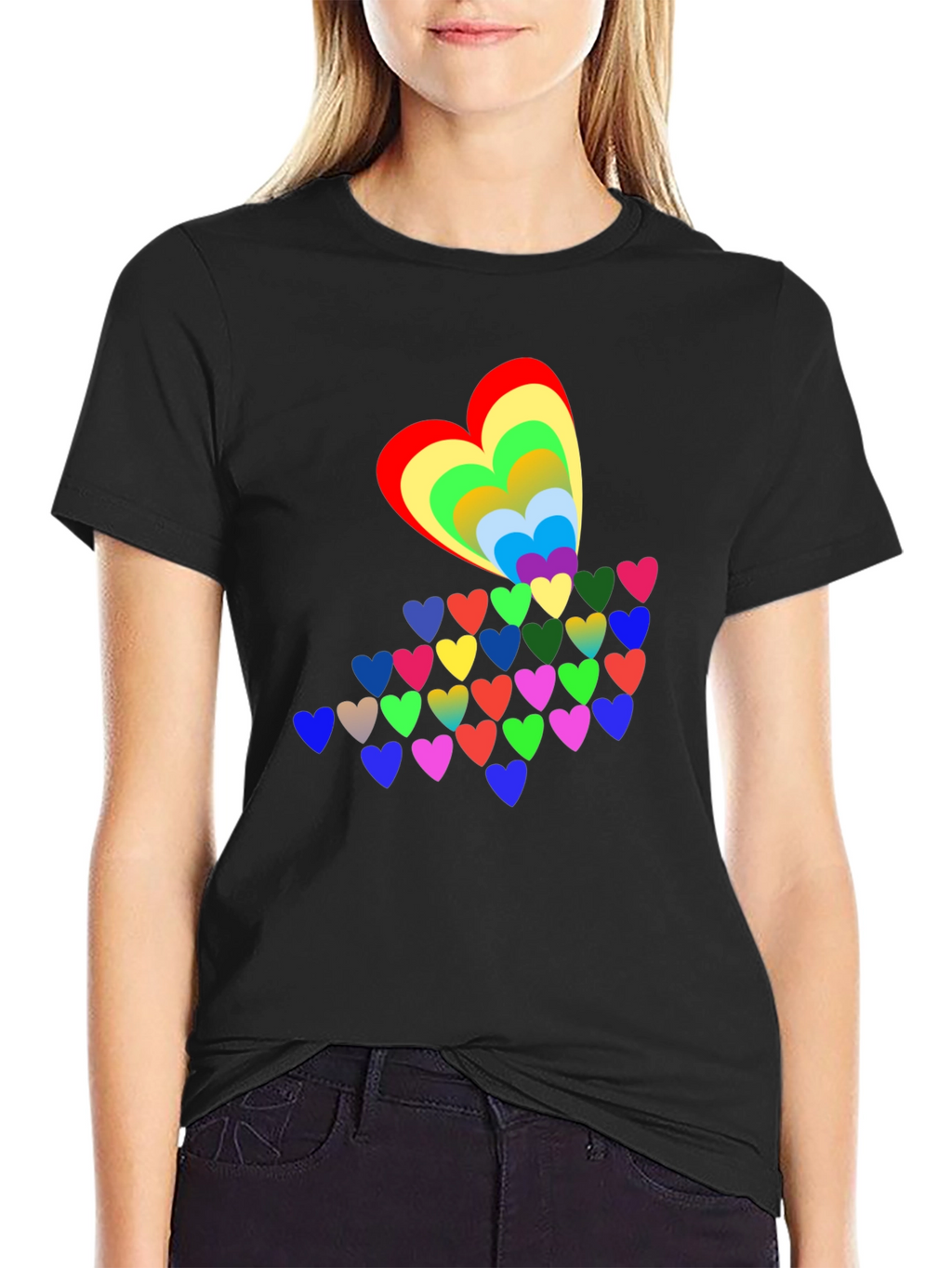 Rainbow Hearts Black T-Shirt