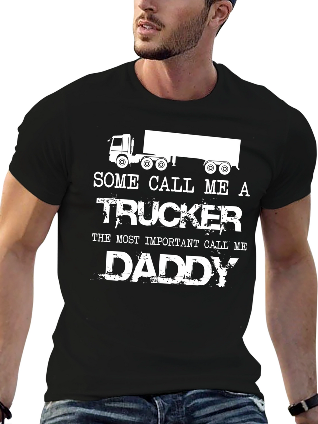 Trucker Daddy Graphic Tee - Black Crewneck