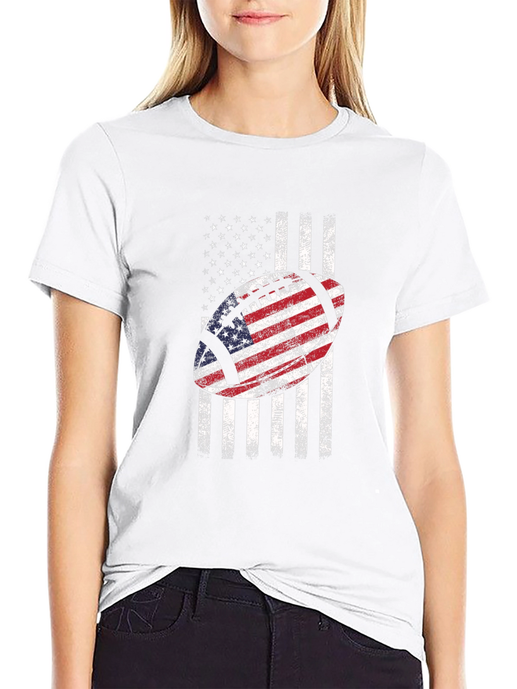 American Flag Football Graphic Tee - Patriotic USA Shirt