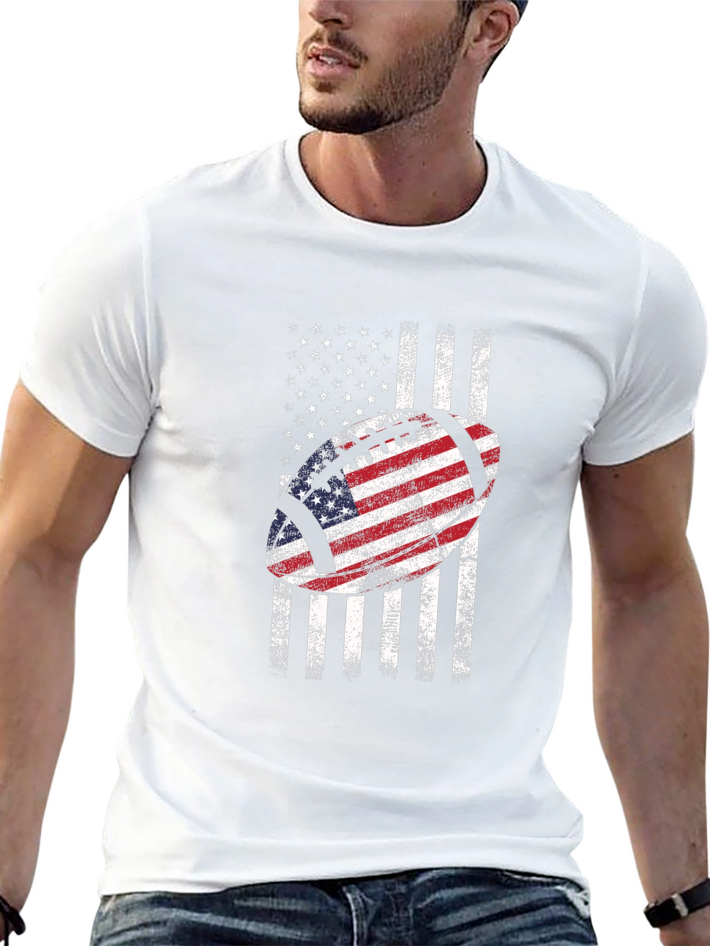 American Flag Football Graphic Tee - Patriotic USA Shirt