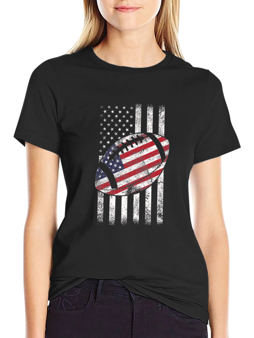 American Flag Football Graphic Tee - Patriotic USA Shirt