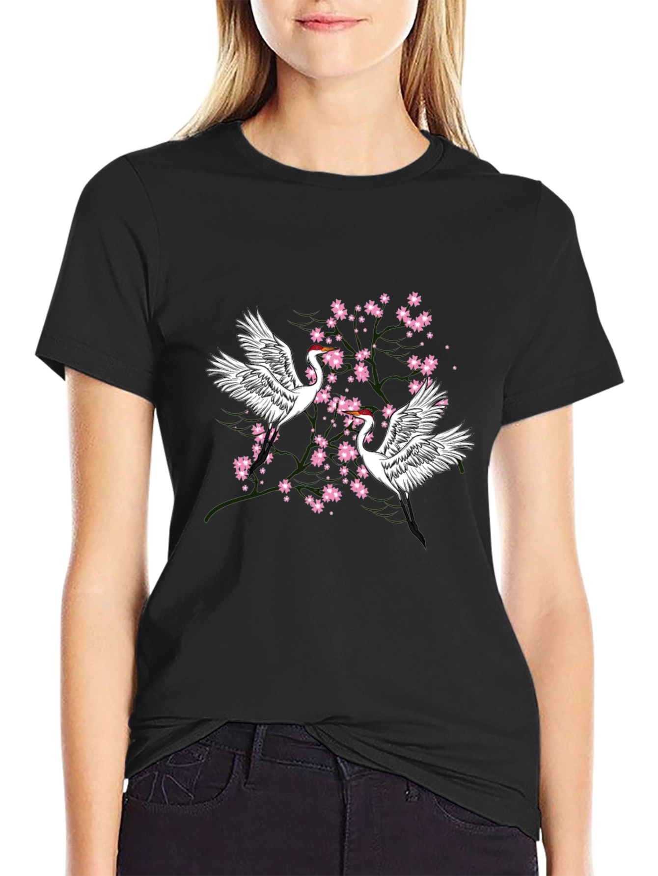 Crane and Blossom Graphic Tee