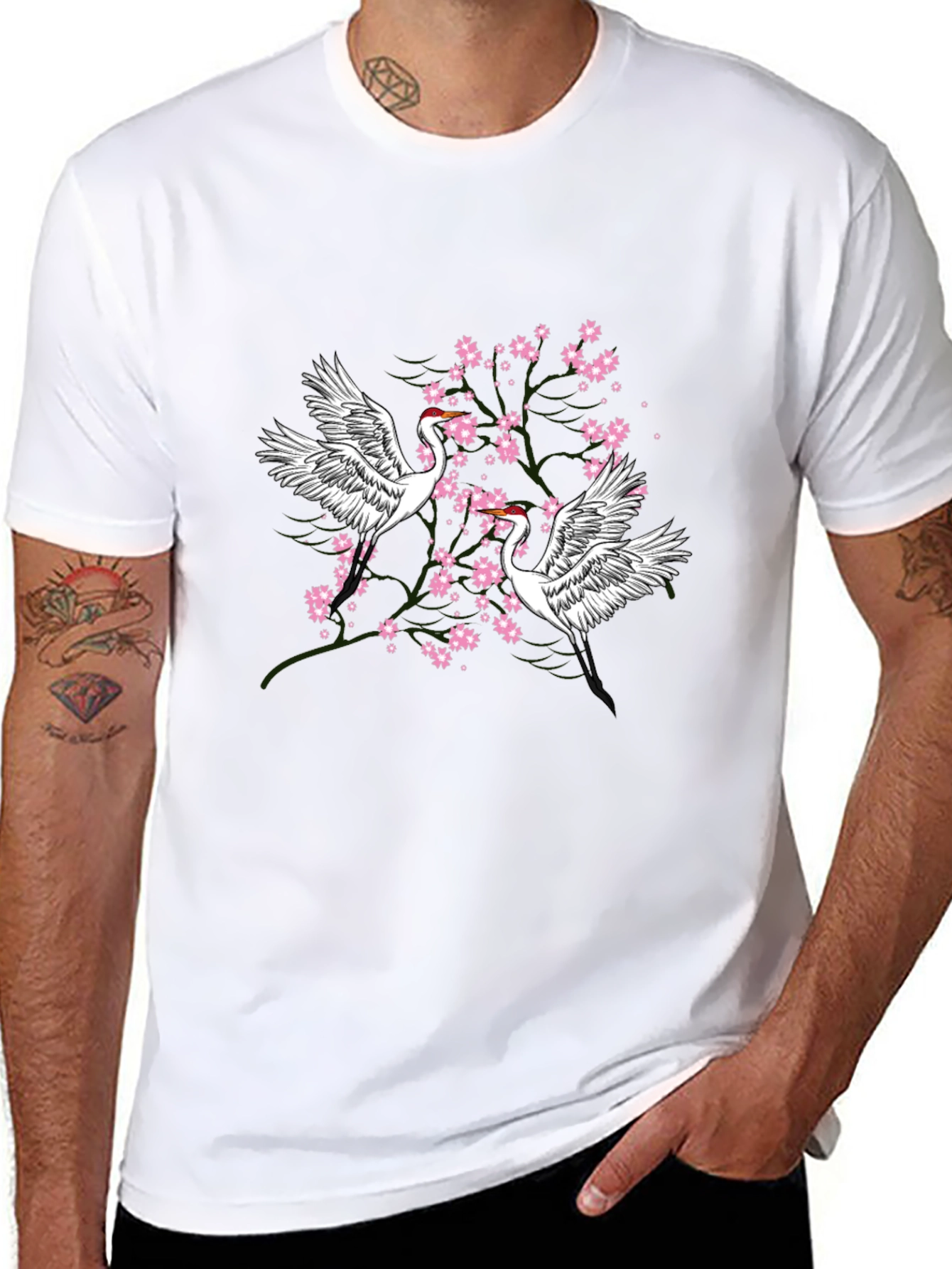 Crane and Blossom Graphic Tee