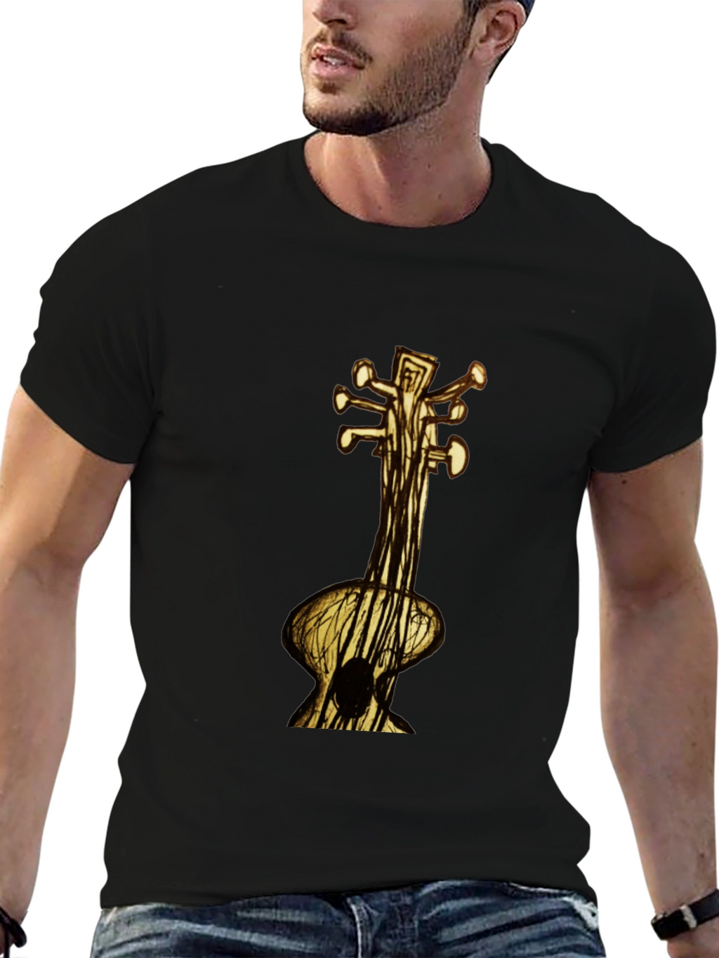 Unique Guitar Art Black T-Shirt