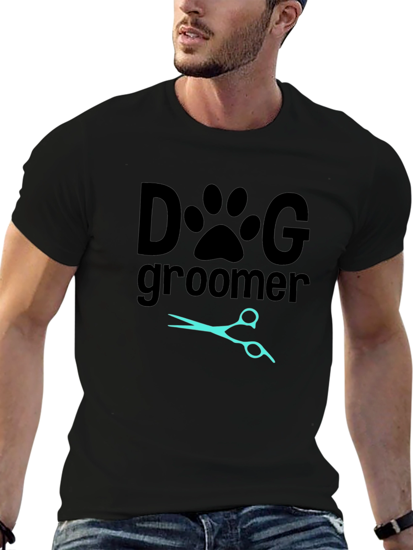 Dog Groomer T-Shirt: Paw Print & Scissors Design