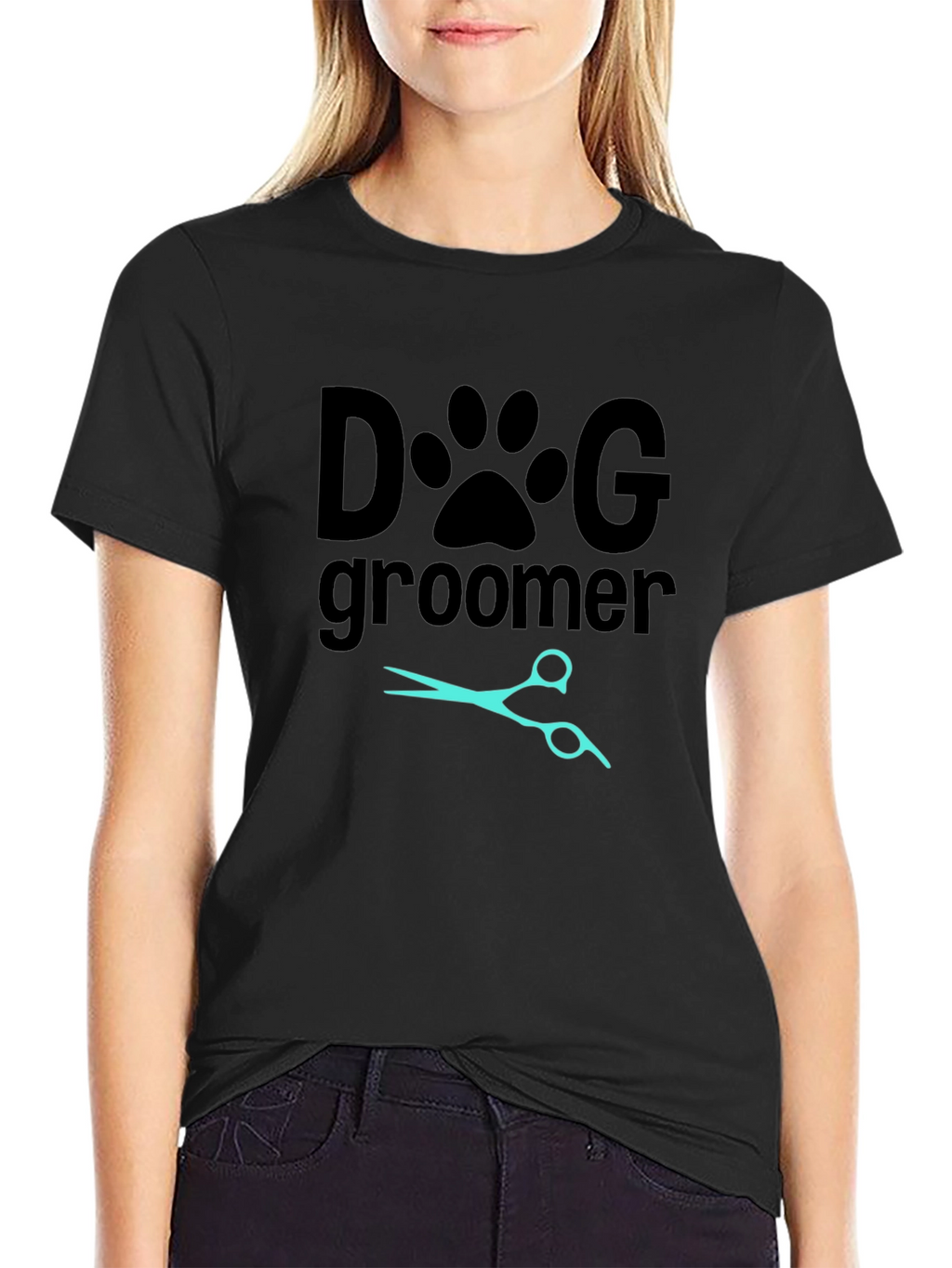 Dog Groomer T-Shirt: Paw Print & Scissors Design