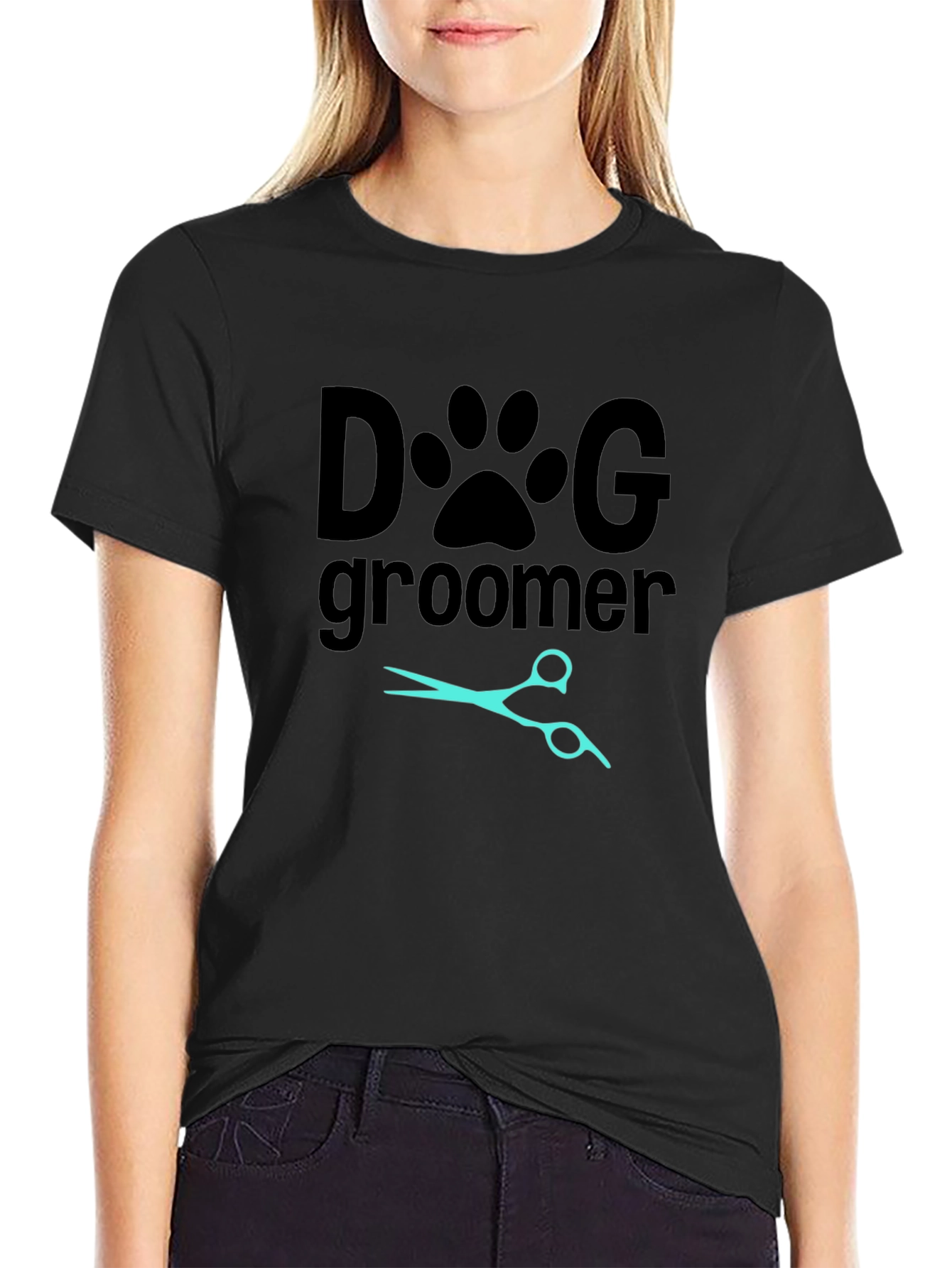 Dog Groomer T-Shirt: Paw Print & Scissors Design
