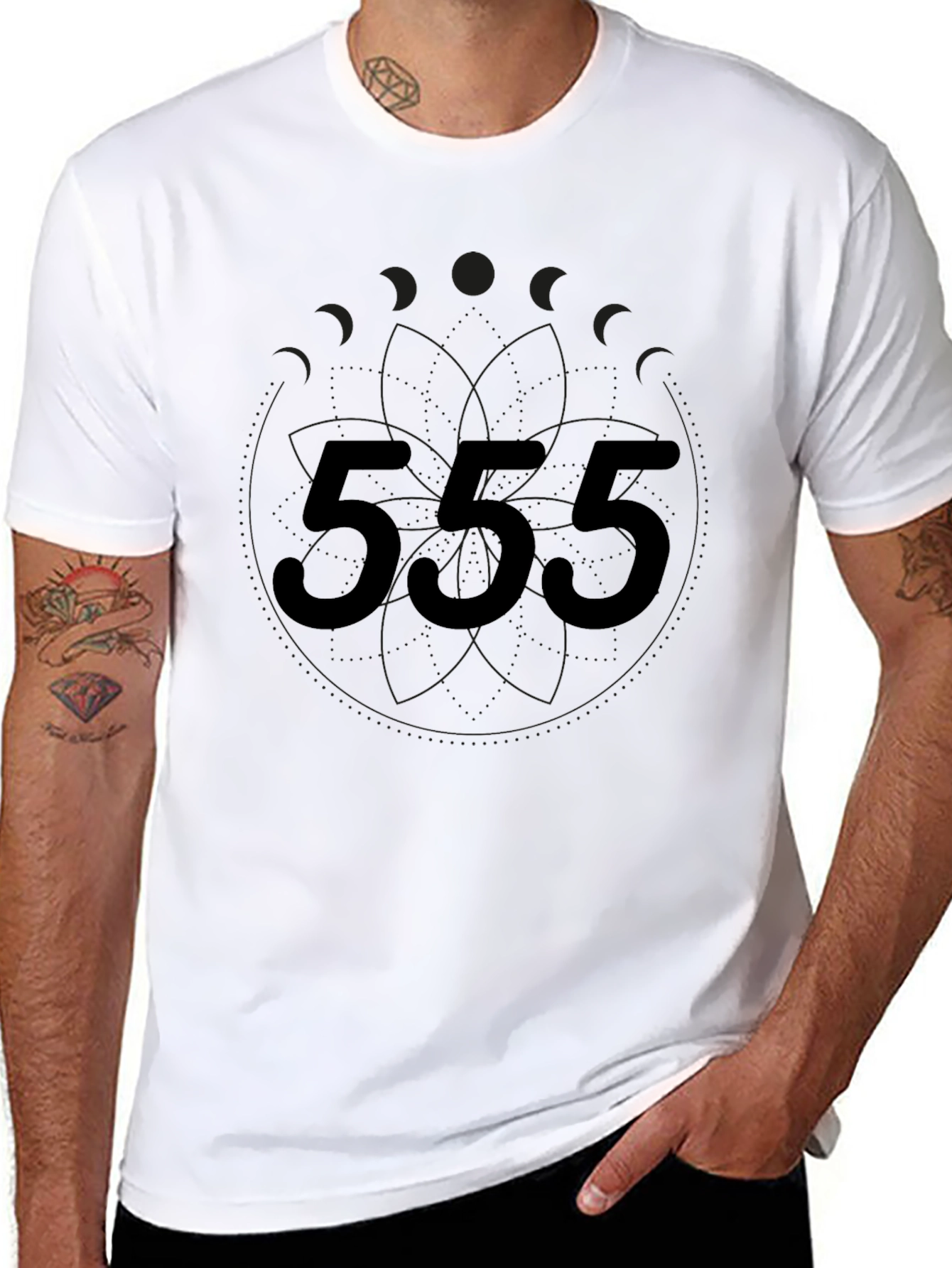 Mens Black Graphic Tee - 555 Design