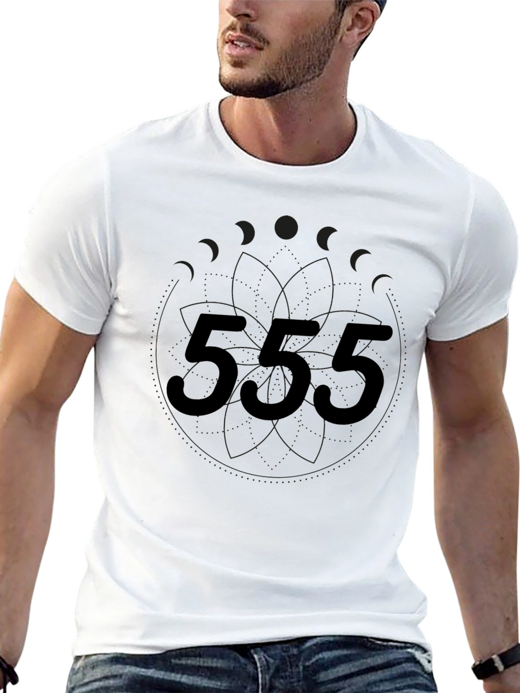 Mens Black Graphic Tee - 555 Design