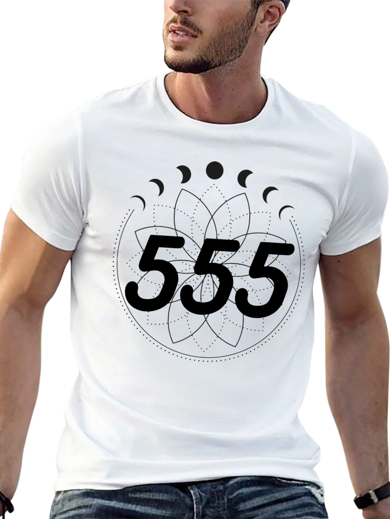 Mens Black Graphic Tee - 555 Design