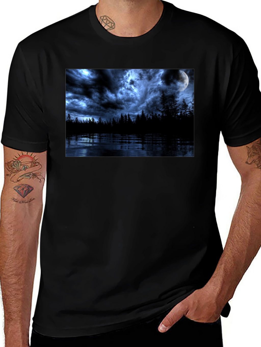 Moonlit Lake Graphic Tee - Dark Fantasy T-Shirt