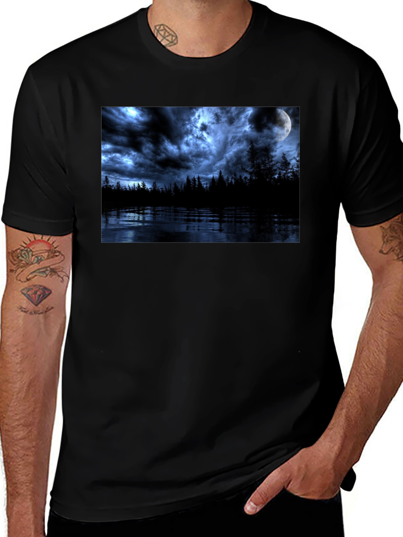 Moonlit Lake Graphic Tee - Dark Fantasy T-Shirt