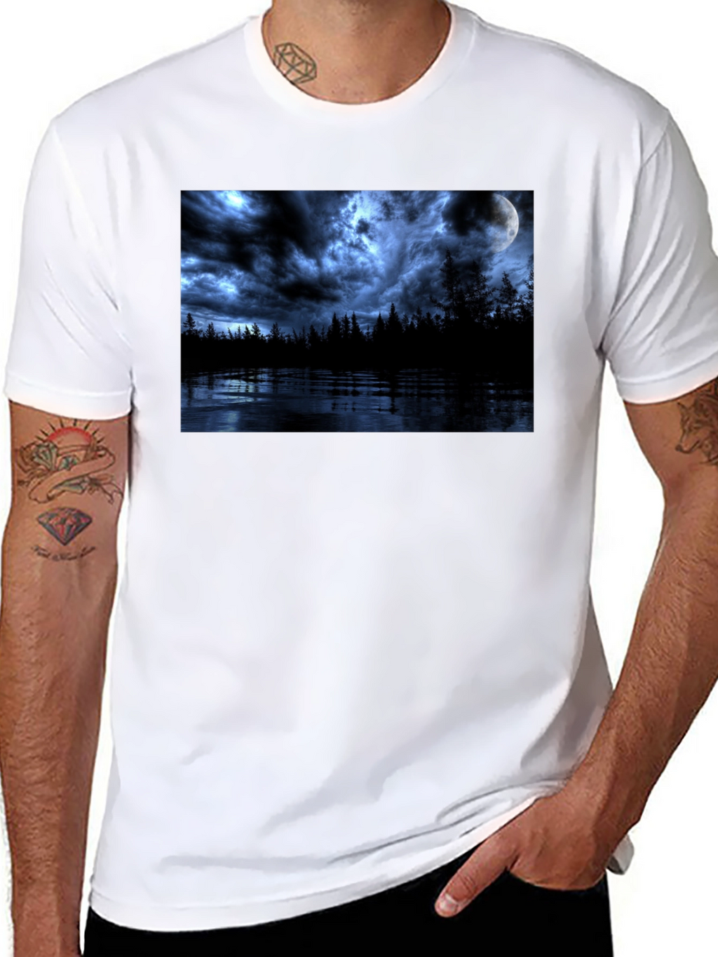Moonlit Lake Graphic Tee - Dark Fantasy T-Shirt